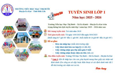 Thông báo Tuyển sinh lớp 1 năm học 2025 – 2026